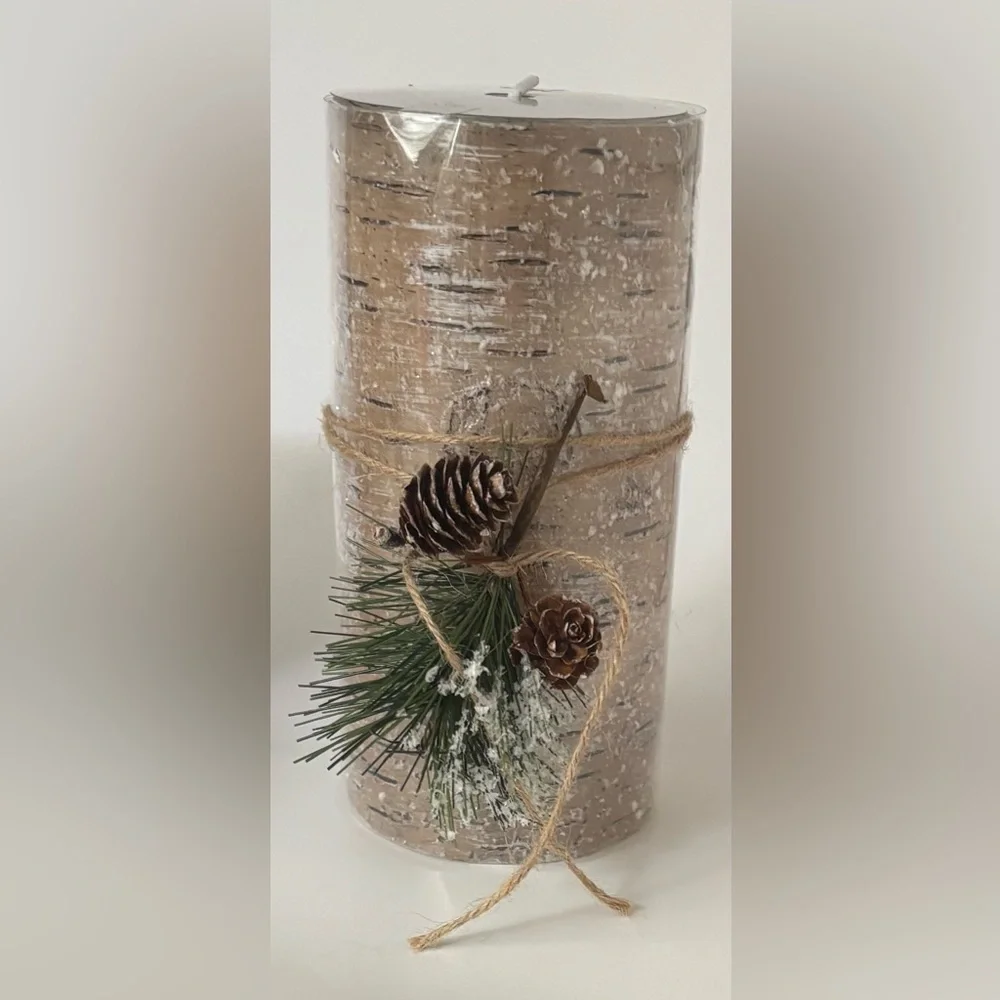 Rustic tree theme pillar candles NWT NEW 2 total 6 in Christmas Xmas festive